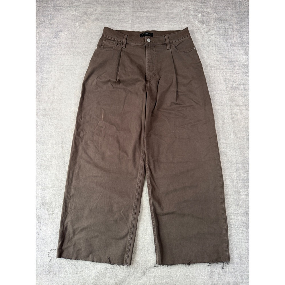 Banana Republic Pants Women 27/4 Truffle Brown Wide Leg Crop Pleated Raw Hem